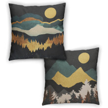 Fodere per cuscini decorativi con motivo montagna, 40x40 cm, set da 2, in lino, giallo/blu/nero, compatibili con imbottiture da 40 cm, per