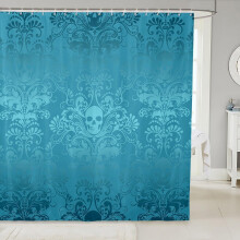Cortina de baño de damasco color verde azulado, 183 x 213 cm, cortina de ducha barroca victoriana vintage, decoración gótica bohemia, azul claro.