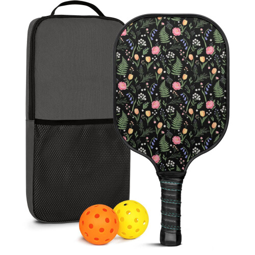 Σετ κουπιών Pickleball από fiberglass με λουλούδια, 2 μπάλες και τσάντα – Συμβατό με