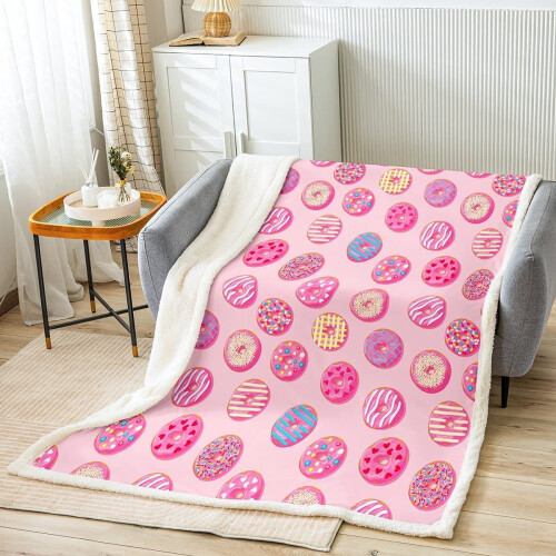 Chocolate Doughnut Plush Throw Blanket 40x50 Inch Pink