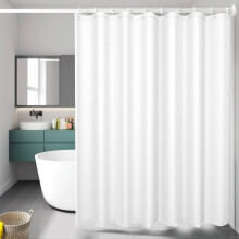 Douchegordijn van stof, met 12 haken, extra stevig, hotelstijl, waterafstotend, zacht stoffen douchegordijn, 72x72 inch (wit)