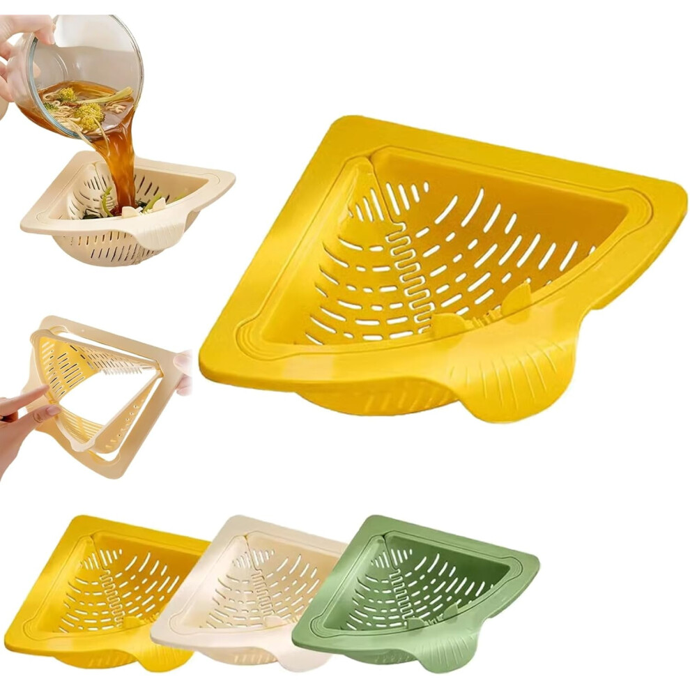 Triangular Sink Draining Basket With Magnetic Corner Strainer, Twist-Open Bottom, Punch-Free Drain Filter Rack For Food Scraps & Sponge (Yellow) 9448196284360