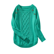 Damepullover efterår/vintertrøje fritid langærmet rund halsudskæring ensfarvet toppe ensfarvet varmebevarende behagelig sweater (grøn #2, XL)