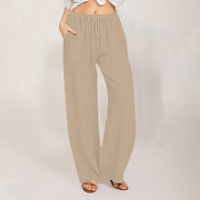 HERESOM Pants for Women Flowy Casual Drawstring Waist Wide Leg Loose Cotton Linen Palazzo Pants with Pocket