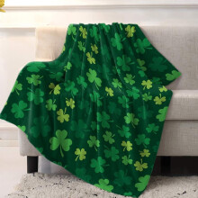 St. Patrick's Day Flannel Fleece Blanket – 49x59", Green Shamrocks, Cozy Throw for Bed, Couch, Sofa, Camping