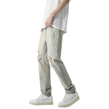 Mens Jeans For Men's Casual Slim Straight Trousers Stretch Hole Regular Fit Jeans Fall Winter