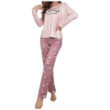Leuke damespyjama voor de herfst, knusse pyjamaset met panda-cartoon en lange mouwen, comfortabele tweedelige nachtkleding met lange broek.