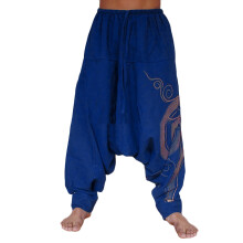 Harem Pants for Men Ethnic Style Low Crotch Cotton Linen Wide Leg Loose Fit Pants Low Casual Pants,Blue