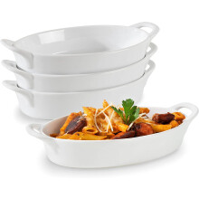 Ensemble de 4 plats à gratin ovales, compatibles four et micro-ondes, en céramique résistante à la chaleur avec poignées, 20 x 12,5 cm, 473 ml,