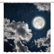 Duschvorhang „Traumhafter Nachthimmel“ – Vollmond-, Sterne-, Galaxien- und Wolkenmotiv, schwarzes Polyester, inklusive Haken (178 cm B x 178 cm