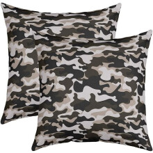 Set van 2 sierkussenhoezen in camouflagegroen/zwart, 40x40 cm, omkeerbaar, militaire stijl, geschikt voor standaard kussenvullingen.