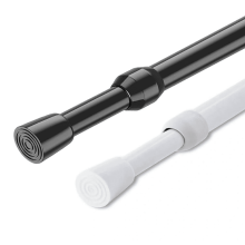 Tringle à rideaux à ressort réglable (lot de 2, noir et blanc) – Installation sans perçage pour cuisine, salle de bain, placard, penderie,