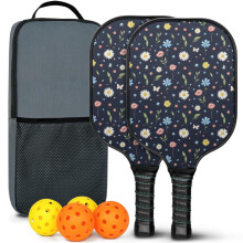 Floral Fiberglass Pickleball Paddles Set w/ 2 Balls & Bag – Compatible with Indoor/Outdoor Play