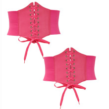 2PC Waist Trainer for Women Solid Color Wide Style Adjustable Strap Retro Court Style Corset Pink Free Size