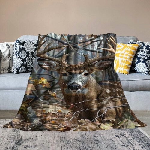 Κουβέρτα Camo Buck Deer για Κρεβάτι, Κουβέρτα Woodland Throw για Άνδρες, Γυναίκες και Παιδιά - 1