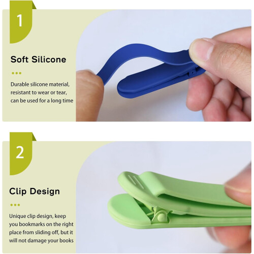 Silicone Automatic Bookmarks – Slim Clip Design, Pack of 2 2