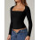 Damen-Langarmshirt mit eckigem Ausschnitt, schmale Passform, Basic-T-Shirt 3