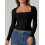Damen-Langarmshirt mit eckigem Ausschnitt, schmale Passform, Basic-T-Shirt 6