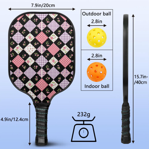 Σετ κουπιών Pickleball με κουπιά από fiberglass σε σχέδια λουλουδιών, 2 μπάλες και τσάντα – 2