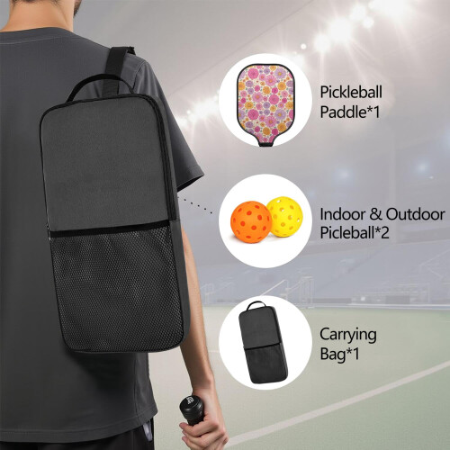 Σετ κουπιών Pickleball από fiberglass με λουλούδια και 2 μπάλες και τσάντα – Συμβατό με 1