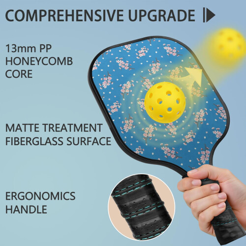 Σετ κουπιών Pickleball από fiberglass με λουλούδια, 2 μπάλες και τσάντα, συμβατό με παιχνίδι 1
