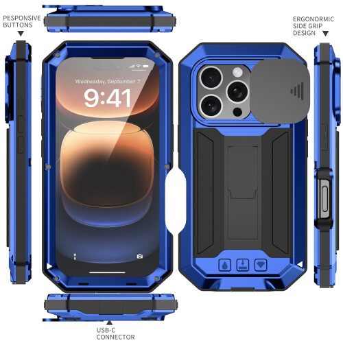 Συμβατό με το iPhone16Pro Max Metal Hybrid Case: Συρόμενο κάλυμμα κάμερας, ενσωματωμένο 2