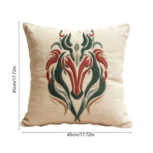 Housse de coussin décorative brodée de chevaux 45 x 45 cm 1
