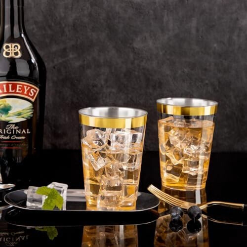 120 τεμάχια πλαστικά ποτήρια με χρυσό χείλος - 12oz βαρέως τύπου πλαστικά ποτήρια - 2
