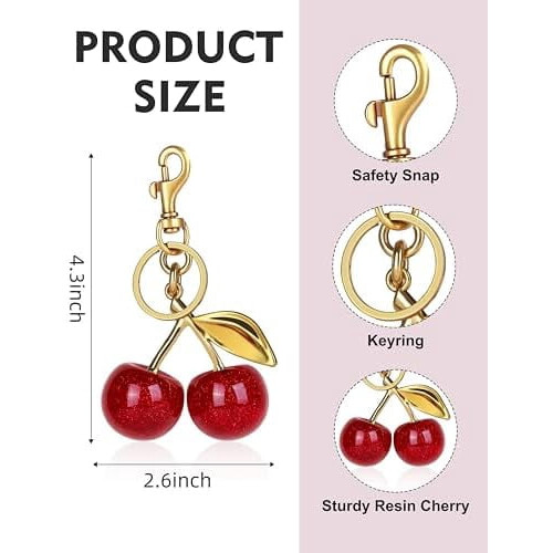 Γούρι για τσάντα Cherry, χαριτωμένα αξεσουάρ κερασιού, αστραφτερά γούρια για 2