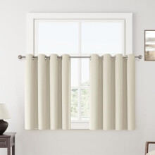 Perdele opace 100% din lemn masiv de mesteacăn, 132x114 cm, 2 panouri, draperii cu inele de prindere termice tip Farmhouse, compatibile cu tije