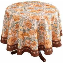 Vintage Italian Linen Round Tablecloth, Wrinkle-Resistant, 55" Dia, for Kitchen, Dining, Tea Party, Home, Christmas – Positano