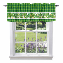 Cantonnière à carreaux verts à trois feuilles, motif trèfle irlandais porte-bonheur, 137 x 46 cm, passe-tringle, idéale pour la cuisine, la