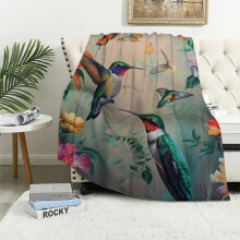 Hummingbird Throw Blanket with Butterfly & Flower Design – Compatible with Couch, Bed, Outdoor – White