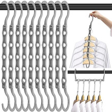 Lot de 10 cintres magiques à 5 trous pour un gain de place – Organiseurs de placard robustes en plastique pour vêtements, dortoir et maison (gris)