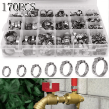 Kit d'assortiment de 170 colliers de serrage, 11 tailles disponibles, en acier inoxydable 304, à une seule oreille, pour la plomberie et l'automobile