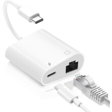 USB-C naar Ethernet-adapter 100 Mbps met 60 W PD-opladen, compatibel met iPhone 17/16/15, MacBook en Android.