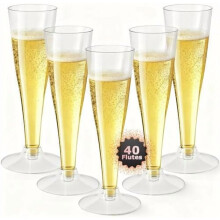 Copas de champán de plástico, paquete de 40 unidades, vasos desechables transparentes de 132 ml para mimosas, ideales para bodas, Nochevieja y