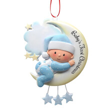 MOQIN Personalized 2025 Baby's First Christmas Ornament – Blue Moon & Hug Design, Compatible with 2025 Tree Decor