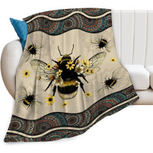 Couverture abeille à décor tournesol – Plaid polaire ultra doux et léger (102 x 127 cm), couverture d'hiver bohème pour enfants et femmes