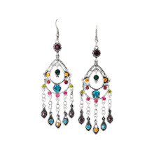 1 paire de boucles d'oreilles pendantes classiques décoratives, style bohème vintage multicouches, strass, style ethnique.