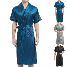 Herren-Bademantel aus Satin mit Taschen, blau, Größe 2XL