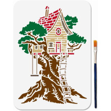 1 herbruikbaar sjabloon voor een boomhut (11,7 x 8,3 inch) voor het schilderen van boshutten, raam-/hout-/muurdecoratie – geschikt voor gebruik met