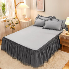 Jupe de lit grise 150 x 200 cm Ă plis tombants