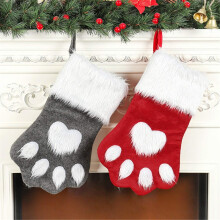 Meia de Natal de Pelúcia com Pata de Cachorro/Gato (1 ou 2 peças)