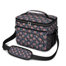 Borsa termica per il pranzo con stampa floreale per uomo e donna – A prova di perdite, con tracolla regolabile, 25x17x20 cm, compatibile con i