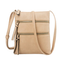Crossbodytasjes voor dames, leer, schoudertas met meerdere ritsvakken, verstelbare riem, kwastje, telefoontasje, kaki