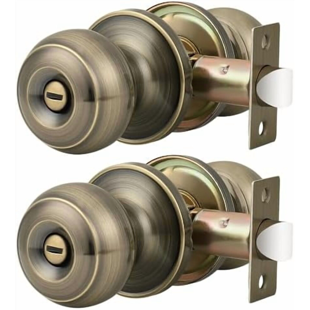 Privacy Door Knobs Lock Interior Bedroom Bathroom Door Handle Antique Brass Round Ball Keyless Lockset 2 Pack 9340258182938