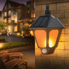 Luminárias solares de parede para exterior, com 2 modos de efeito de chama oscilante, à prova d'água – Compatíveis com pátio, garagem, jardim
