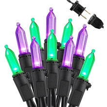 Luzes de Halloween roxas e verdes, cordão de 10 metros com 100 LEDs, certificação UL, conectáveis, decoração para ambientes internos e externos