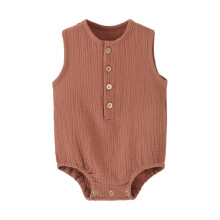Mädchen Jungen Strampler, einfarbig, ärmellos, Rundhalsausschnitt, Knopfleiste, Body für Kleinkinder, süßer Geburtstags-Einteiler, Braun, 3-6